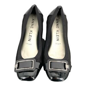Anne Klein Akunice Flats Women's 6.5M Black‎ Pearl Ballet Flats Buckle